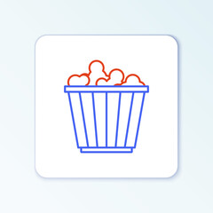Line Popcorn in cardboard box icon isolated on white background. Popcorn bucket box. Colorful outline concept. Vector