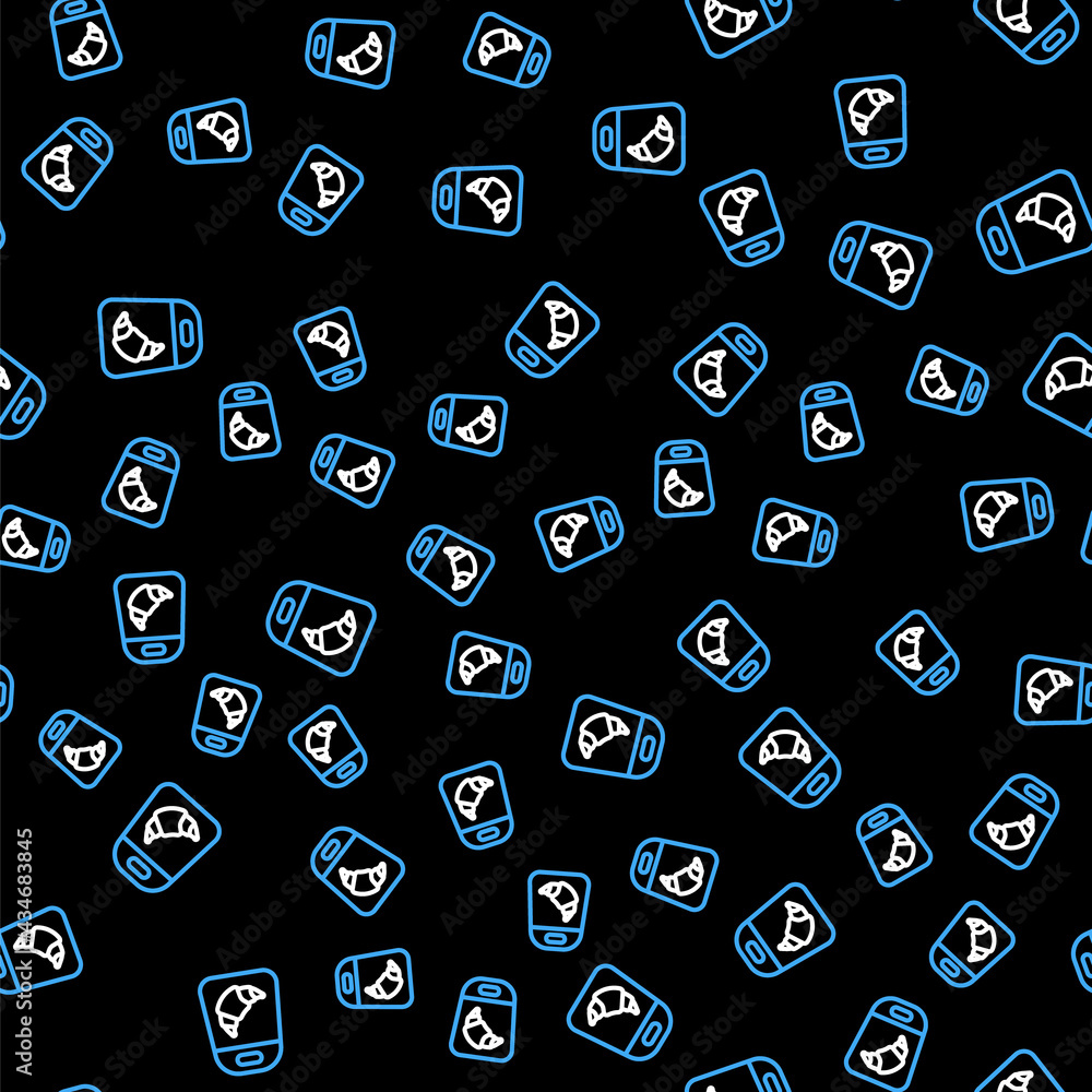 Poster line croissant package icon isolated seamless pattern on black background. vector