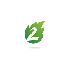 number 2 with leaf logo design icon inspiration