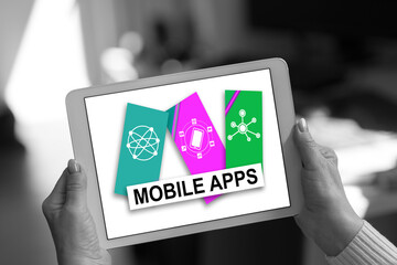 Fototapeta na wymiar Mobile apps concept on a tablet