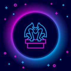 Glowing neon line Gargoyle on pedestal icon isolated on black background. Colorful outline concept. Vector