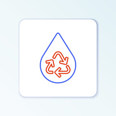 Line Recycle clean aqua icon isolated on white background. Drop of water with sign recycling. Colorful outline concept. Vector