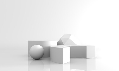 3d white background products display podium scene with geometric platform. Stand display cosmetic product 3d background. Stage product on pedestal display . 3d illustration.