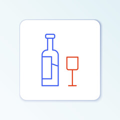 Line Wine bottle with glass icon isolated on white background. Colorful outline concept. Vector