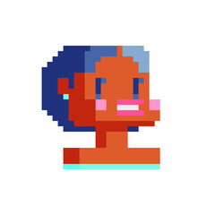 Beautiful young girl female character. Pixel art. Flat style. Avatar, portrait, profile picture. Fashionable haircut. Hairdresser's logo. Game assets. 8-bit. Isolated vector illustration.