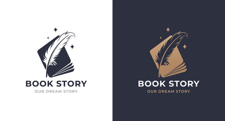 book story feather logo design - obrazy, fototapety, plakaty