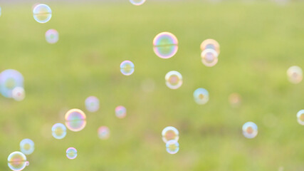 複数のシャボン玉　緑背景