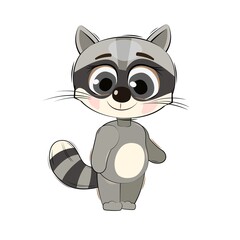 Little raccoon cub. Isolated object on a white background. Cheerful kind animal child. Cartoons flat style. Funny. Vector