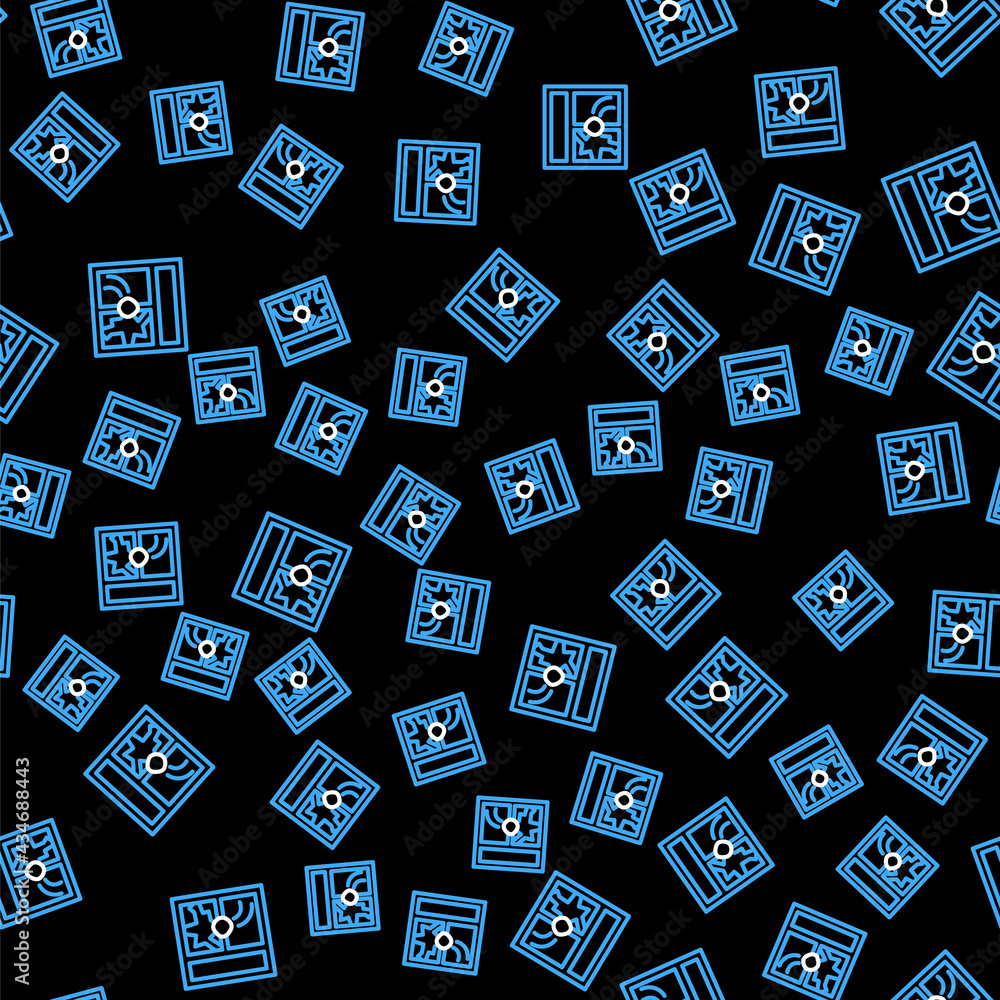 Poster line broken window icon isolated seamless pattern on black background. damaged window. beaten window