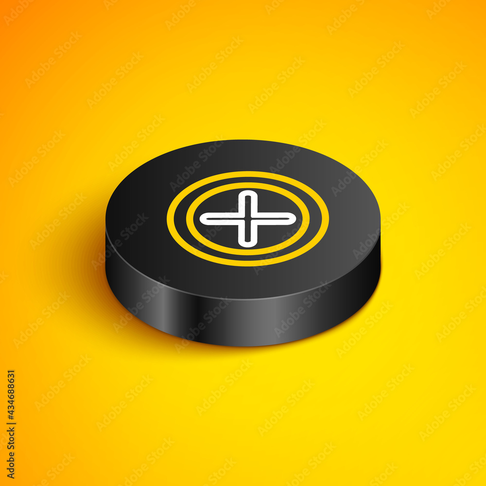 Poster isometric line x mark, cross in circle icon isolated on yellow background. check cross mark icon. bl