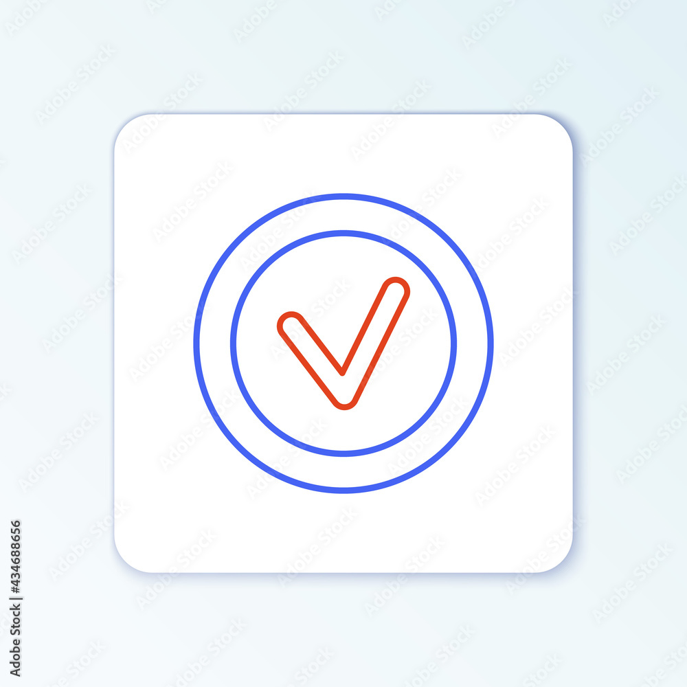Poster line check mark in round icon isolated on white background. check list button sign. colorful outline
