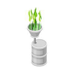 Tank with Funnel for Biofuel as Renewable Green Energy Source Isometric Vector Illustration