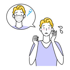 スキンケア マスクの着用が原因で肌荒れになった男性 イラスト シンプル ベクター