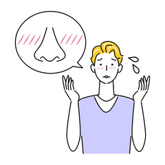 スキンケア 顔のお肌トラブルで困っている男性 ヒリヒリしている イラスト シンプル ベクター