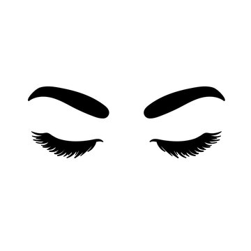 recommend clip art: Vector eye illustration with long false eyelashes and wide eyebrows. The woman s eyes closed. For beauty salon, lash extensions maker.
