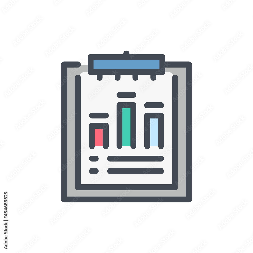 Poster clipboard with statistis and analytics color line icon. progress report and performance result vecto
