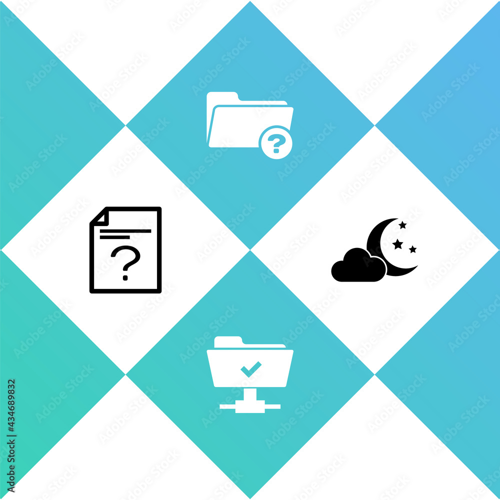 Aufkleber set unknown document, ftp operation successful, directory and cloud with moon and stars icon. vector