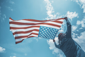 USA citizen with american flag. 4th of July. Freedom. Independence Day. Memorial day.