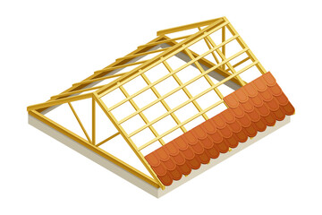 Framed Roof as House Top Covering with Tile Overlapping Isometric Vector Illustration