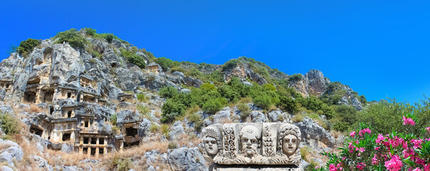 Ancient tombs by Lycians in Fethiye, Turkey