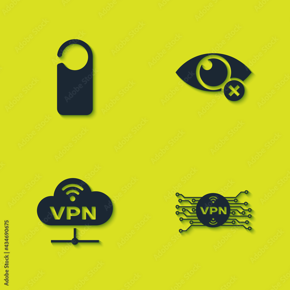 Poster set please do not disturb, vpn with microchip circuit, network cloud connection and invisible hide i