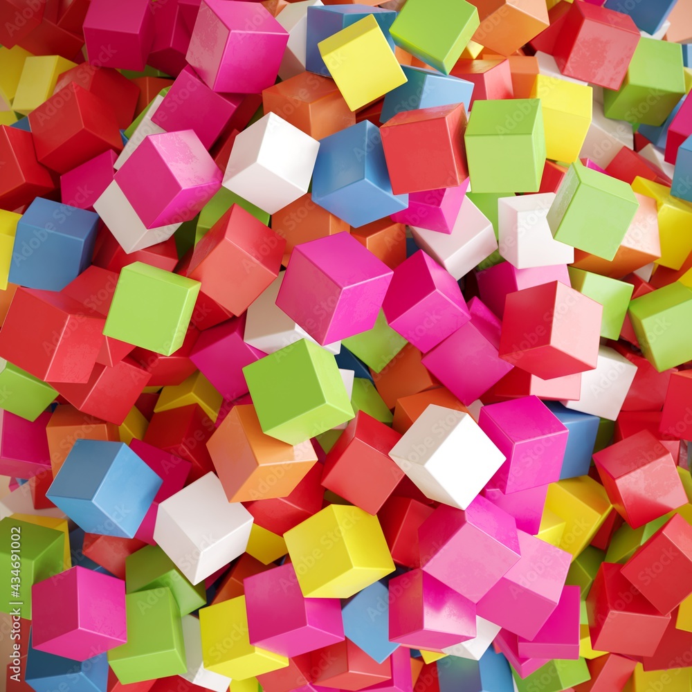 Poster colorful random color of cube box shape background top view. 3d rendering. minimal idea concept back