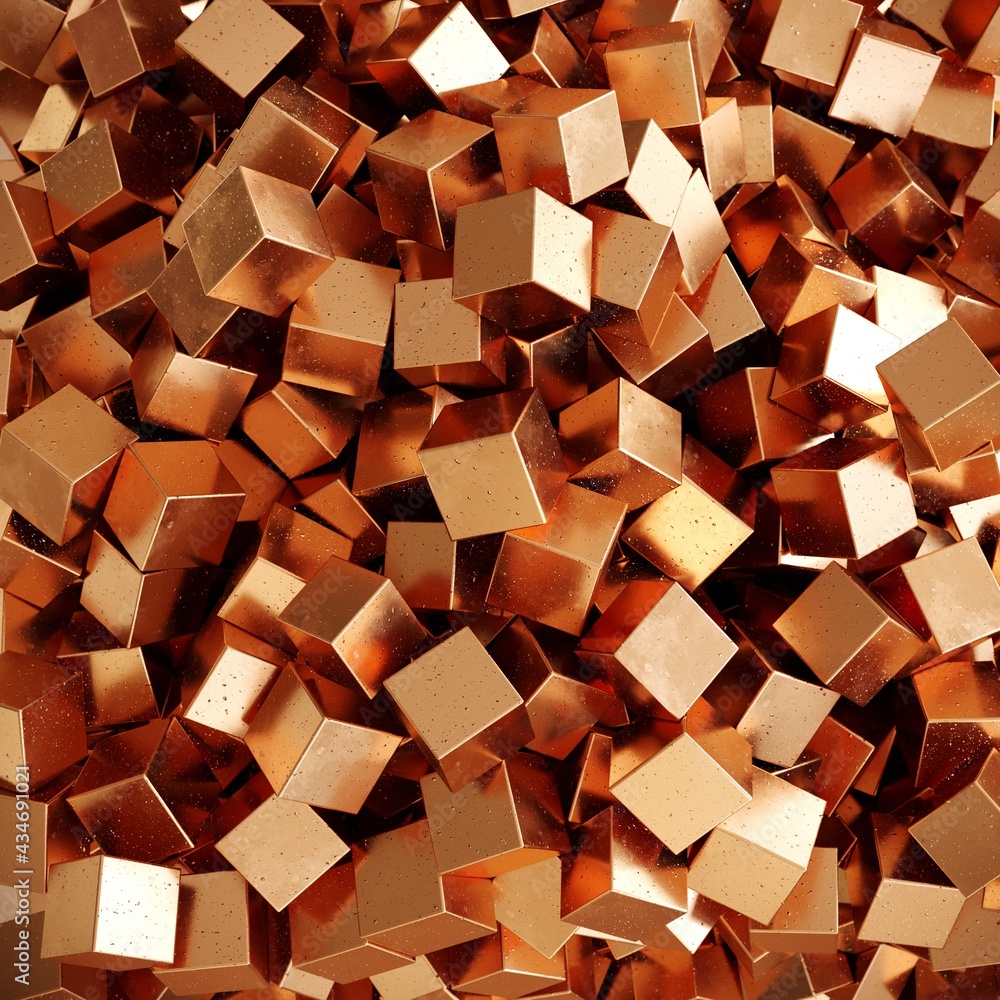 Poster copper random color of cube box shape background top view. 3d rendering. minimal idea concept backgr