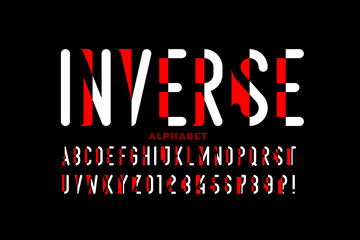 Inverse style font design, alphabet letters and numbers vector illustration