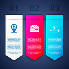 Set Location with fire flame, Burger and Hotdog sandwich. Business infographic template. Vector