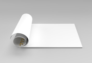 3D Render Notebook Mock up Whilst Turning for Design and Advertising, 3d illustration Perspective view.