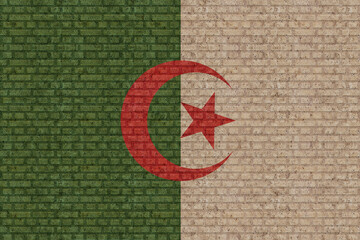 3D Flag of Algeria on brick wall