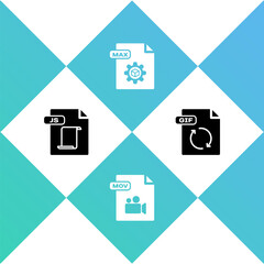 Set JS file document, MOV, MAX and GIF icon. Vector