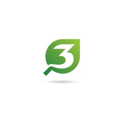 number 3 with leaf logo design icon inspiration