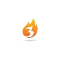 number 3 with fire logo design icon inspiration