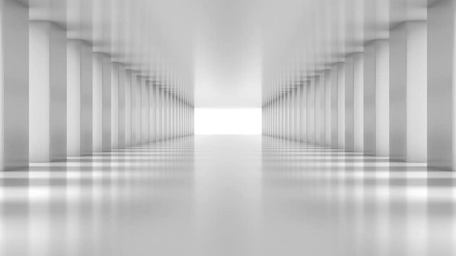 White Polygon Blocks Hall Zoom in. White empty light Hall with Columns Zoom in. Perspective view of White empty Modern Architecture room. Abstract  white tunnel Background. 3D Render.