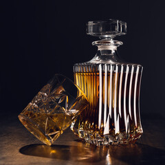 crystal decanter with drink and glass