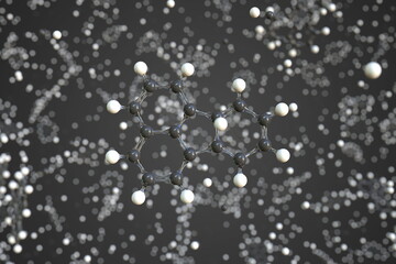 Fluoranthene molecule made with balls, scientific molecular model. Chemical 3d rendering