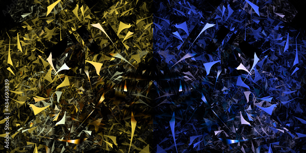 Aufkleber blue and yellow debris scattered randomly over the black background. two backgrounds in one. set of 