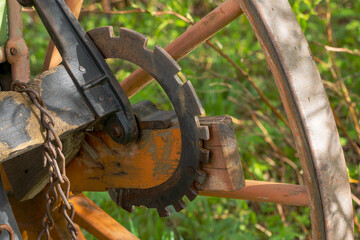 Adjustment gear of old sowing machine.