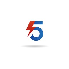 number 5 with electric logo design icon inspiration