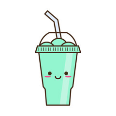 Vector slush drink isolated icon. Cartoon ice cup (Frozen Drink). Emoji clipart drawing of tropical smoothie shake.