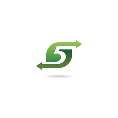 number 5 with arrow logo design icon inspiration 