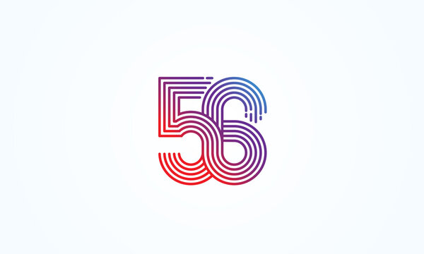 Abstract 56 Number Logo, number 56 monogram line style, usable for anniversary, business and tech logos, flat design logo template, vector illustration