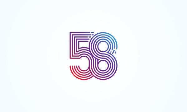 Abstract 58 Number Logo, number 58 monogram line style, usable for anniversary, business and tech logos, flat design logo template, vector illustration