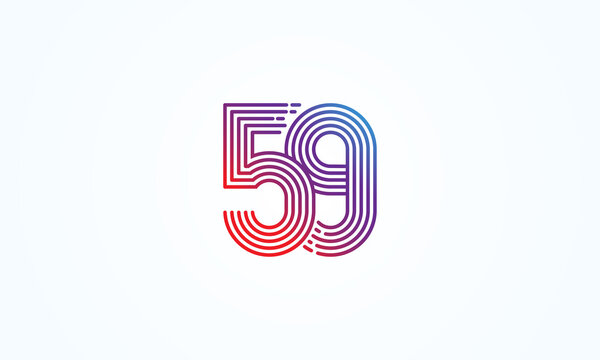 Abstract 59 Number Logo, number 59 monogram line style, usable for anniversary, business and tech logos, flat design logo template, vector illustration