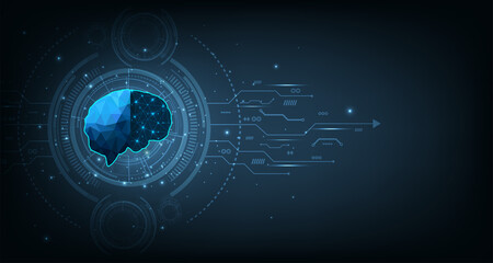 Graphic of a brain on futuristic background.Innovation technology creative thinking vector illutration.concept of artificial intelligence(AI) and robot machine Learning.