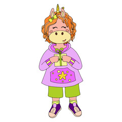  Vector illustration with a unicorn for children's and adult books, clothing, office supplies