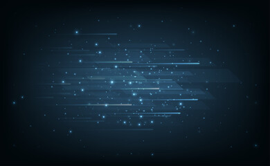 High speed movement background.Lights and square shape moving fast over dark blue background.Technology background concept.Hi-tech.Vector illustration. 