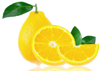 One whole lemon fruit and a half isolated on white background