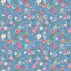 Beautiful vector seamless floral pattern with watercolor hand drawn gentle summer flowers. Stock illustration. Natural artwork.